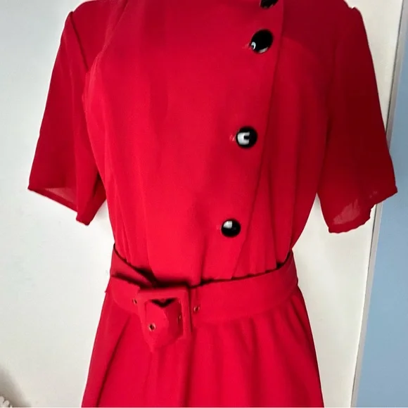 Vintage‎ Y2K Perceptions Bright Red Party Dress Midi Size 10 - Picture 4 of 15